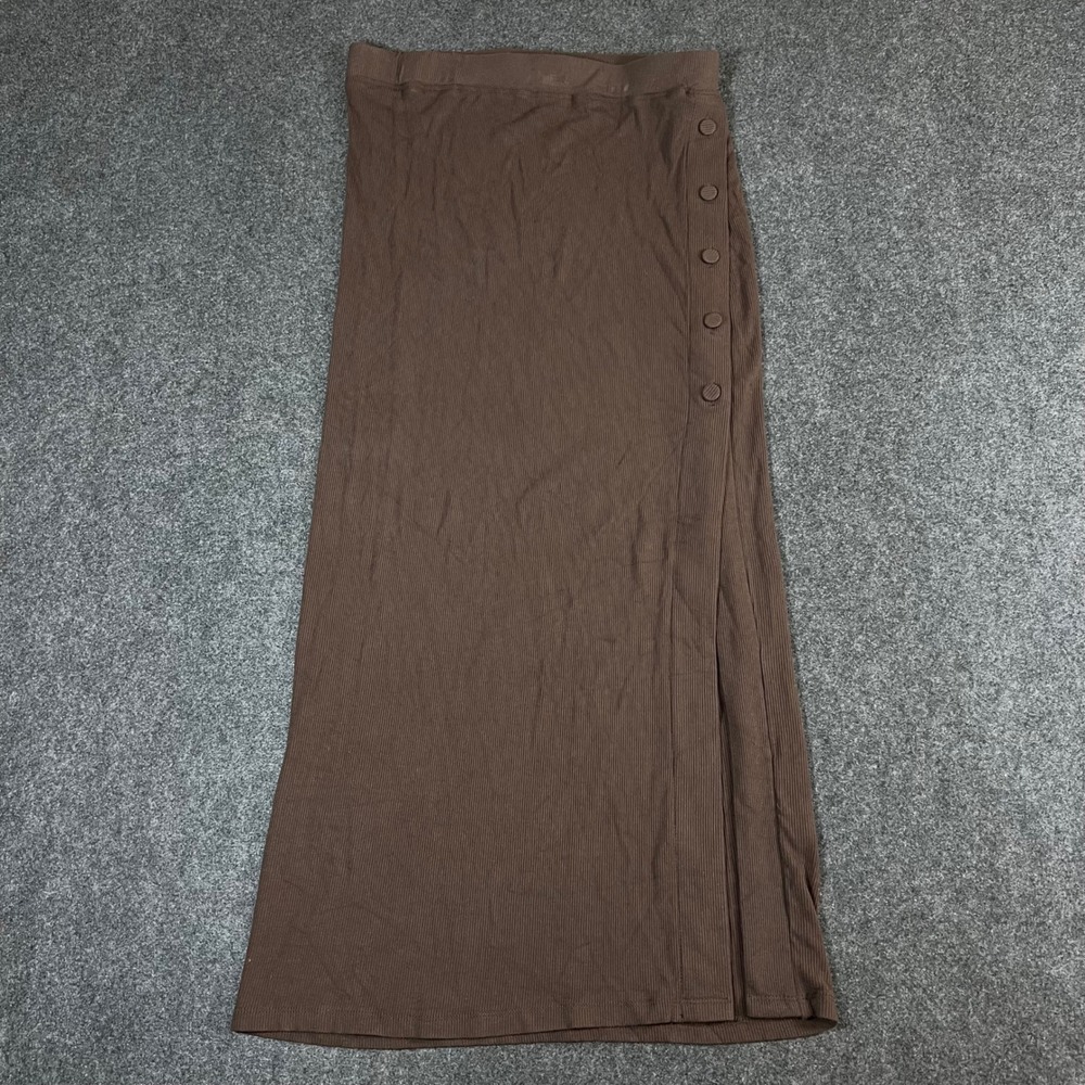 Mable Brown Ribbed Knit Maxi Skirt Side Button Slit Small Whimsigoth Fall